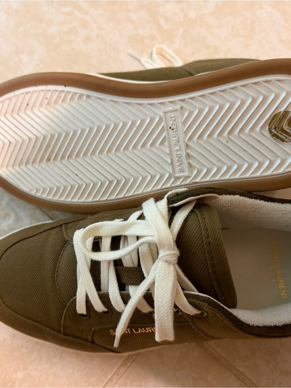 Saint Laurent Olive Canvas Low-Top Sneakers with White Laces